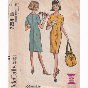 Vintage 60s Easy Dress Pattern McCalls 7254 Size 12
